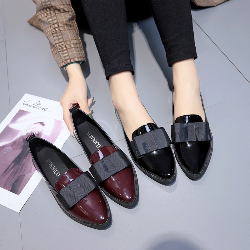 Women Shoes Formal - Zapatos Planos de Piel Sintética Negra/Vino