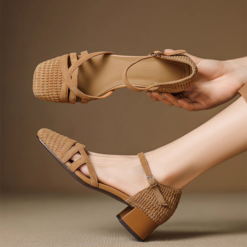 Ankle Strap Heels - Sandalias de tacón alto de tejido