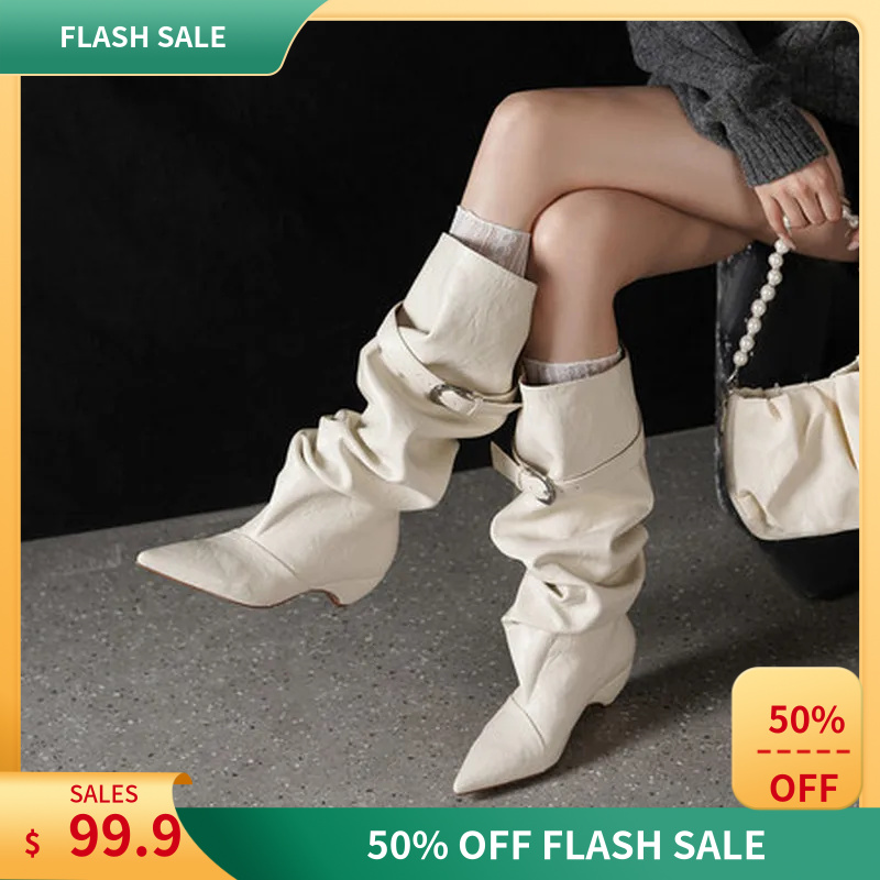 Botas de media caña de piel de - High Knee Heel Boots reseña y precio